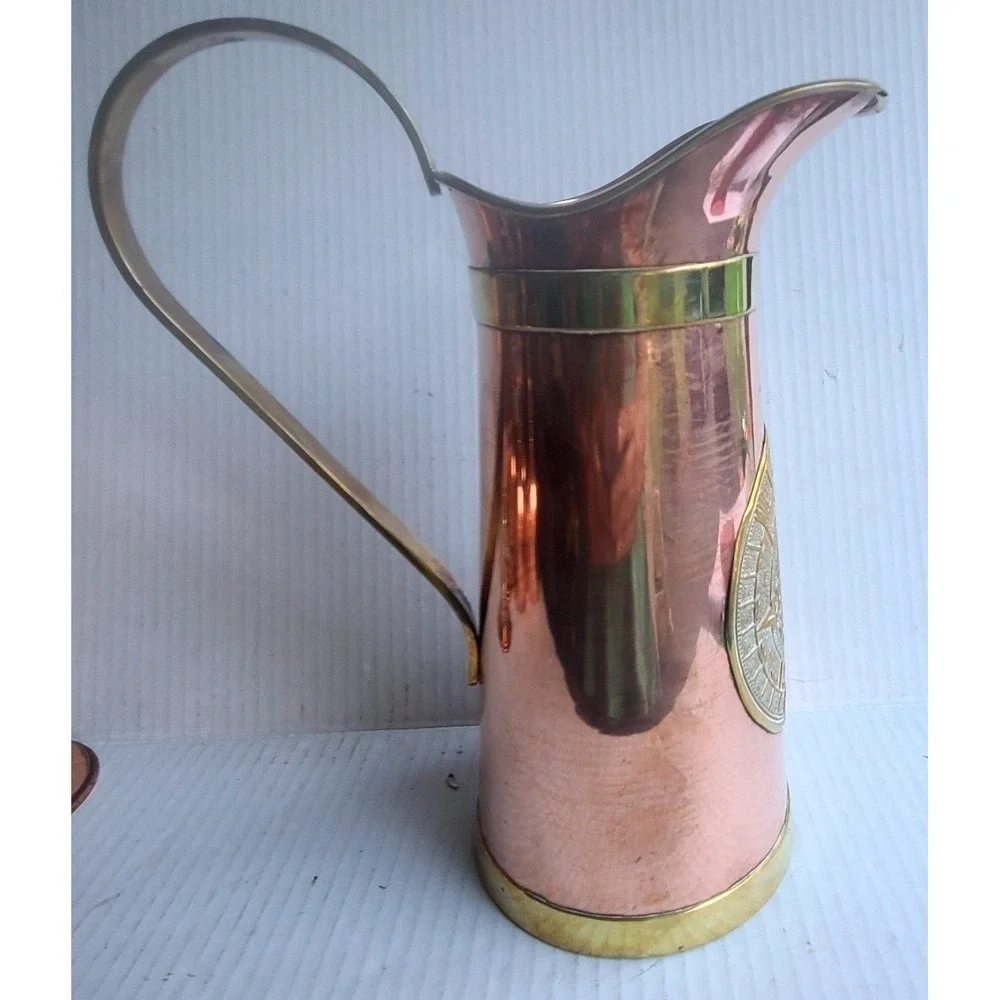 Vintage Orfe Mex Mexican Copper Brass Wine Water Pitcher & 6 Goblets RARE Unique